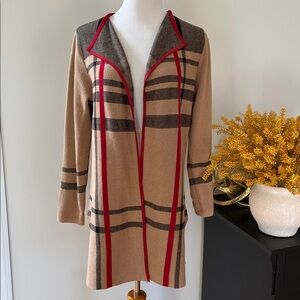 Kasper Plaid Open Front Cardigan Sweater